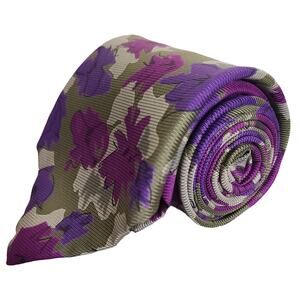 Saddlebred A New Breed Purple Pink Green Floral 100% Silk Neck Tie Made in USA